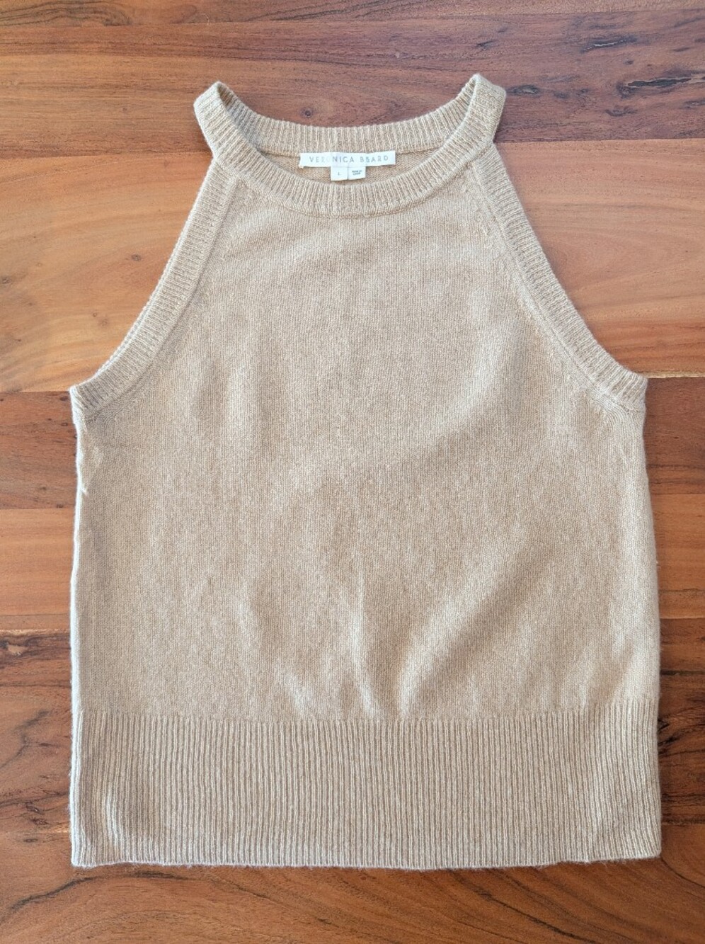 Veronica Beard Myrick 100% Cashmere Halter Knit Tank Top Beige